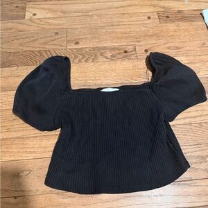 H&M Black Ribbed Puff Sleeve Blouse
